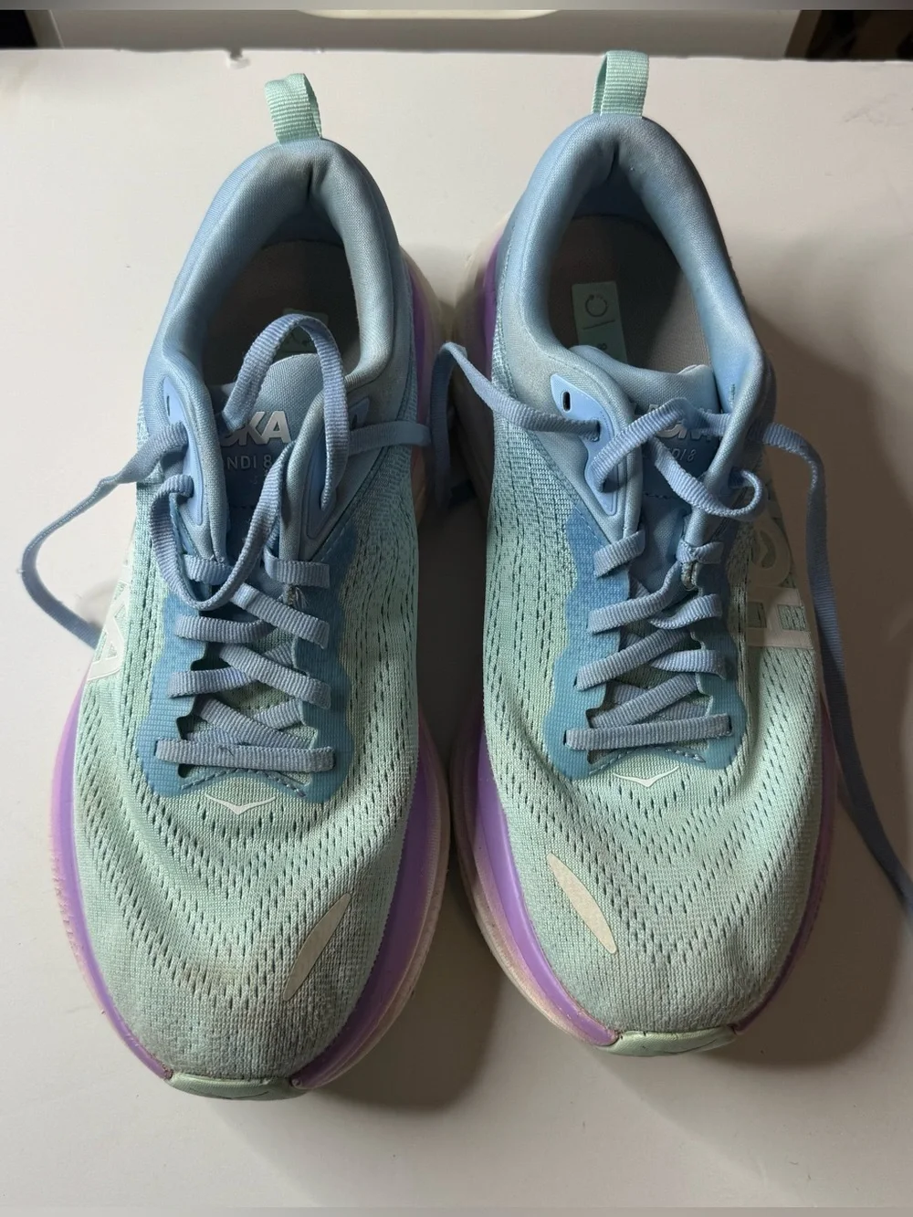 Hoka Women's Mint Green and Light Blue Athletic Running Shoes